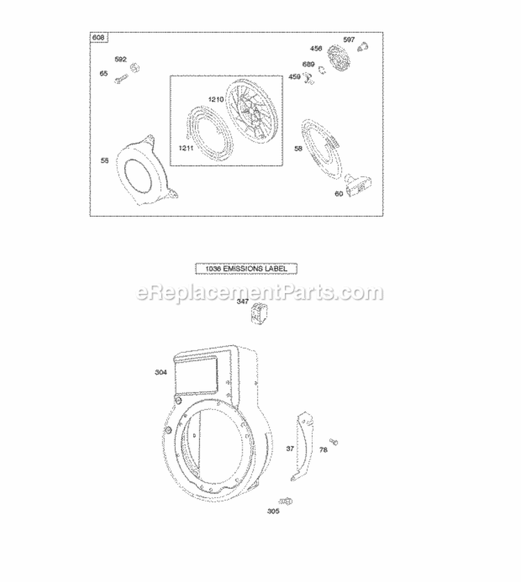 Blower HousingShrouds Rewind Starter Diagram and Parts List for 095412-0502-B1  Briggs and Stratton Engine